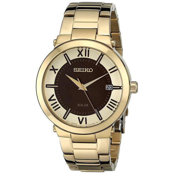 Seiko Women's SNE884 Solar Date Gold-Tone Stainless Steel Watch