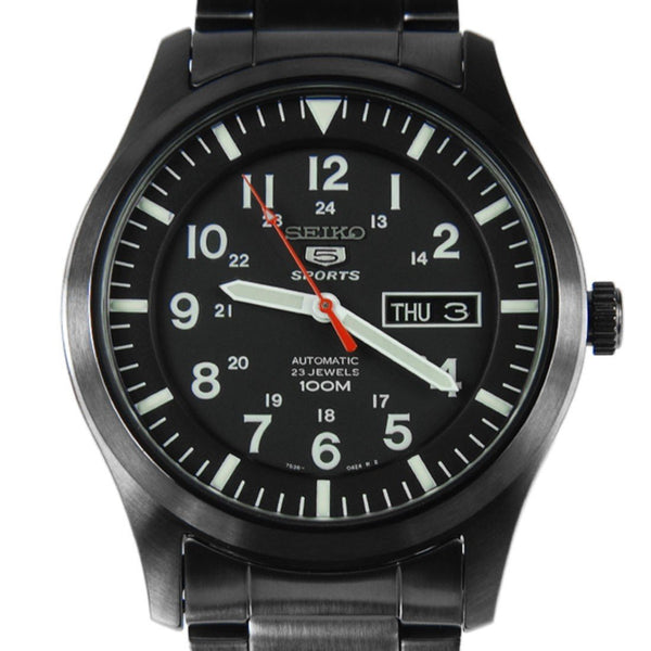 Seiko Men's SNZG17 Series 5 Sports Black Stainless Steel Watch