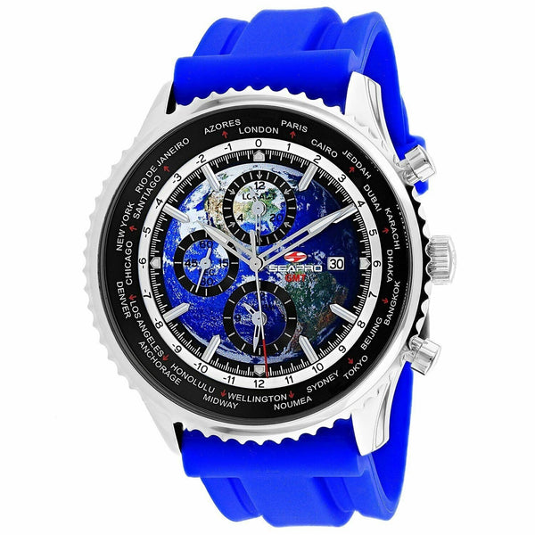 Seapro Men's SP7133RB Meridian World Timer GMT Chronograph Blue Silicone Watch