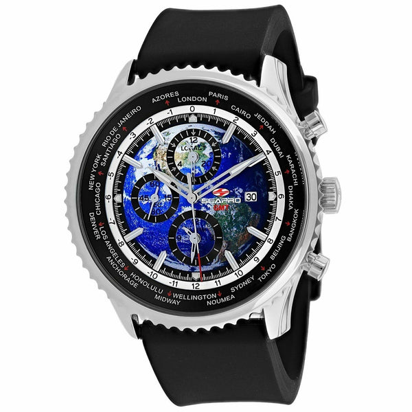 Seapro Men's SP7133R Meridian World Timer GMT Chronograph Black Silicone Watch