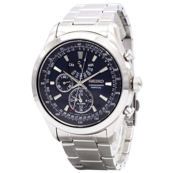Seiko Men's SPC125 Neo Classic GMT, Chronograph, Leap Year Indicator, Perpetual, Time Zone Stainless Steel Watch