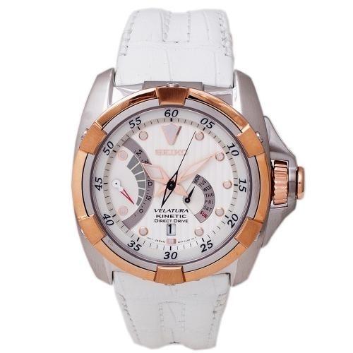 Seiko Men's SRH014 Velatura Kinetic Direct Drive Black Leather Watch
