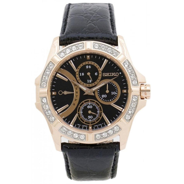 Seiko Women's SRLZ90 Lord Multifunction Black Leather Watch