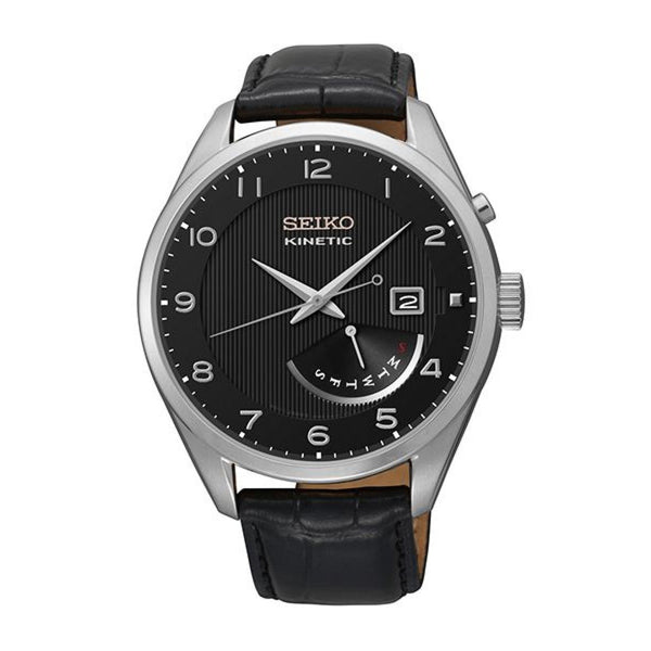Seiko Men's SRN051P1 Kinetic Black Leather Watch