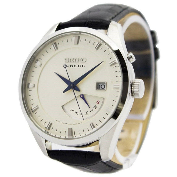 Seiko Men's SRN071 Kinetic Black Leather Watch