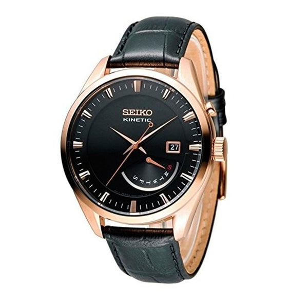 Seiko Men's SRN078 Kinetic Black Leather Watch