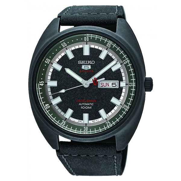 Seiko Men's SRPB73 5 Turtle Automatic Black Leather Watch