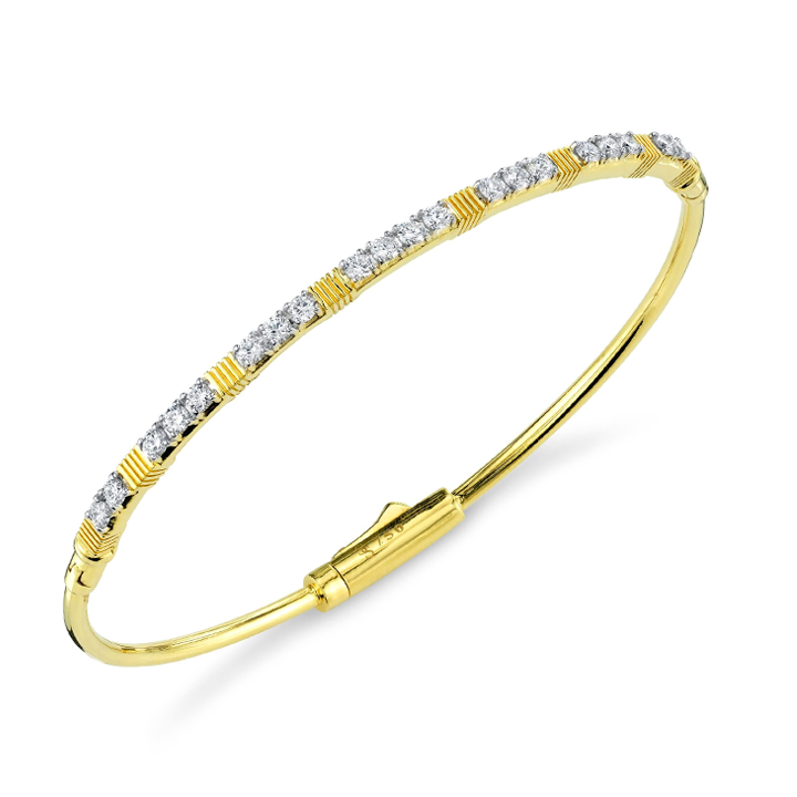 Sloane Street 18k Yellow Gold Diamond Station Bangle Bracelet- SS-B031E-WDCB-Y