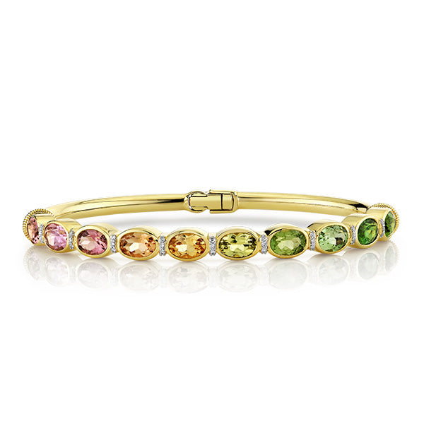 Sloane Street 18k Yellow Gold Rainbow Sapphire Oval Bracelet with Diamonds - SS-B050T-MXTM-WDCB-Y