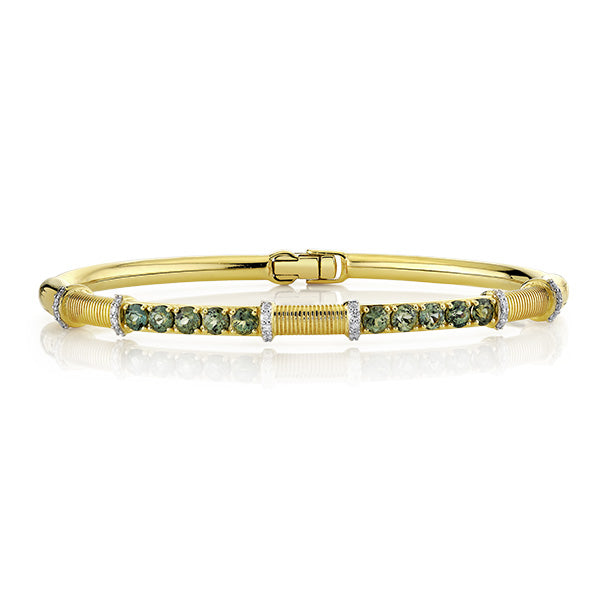 Sloane Street 18k Yellow Gold Green Sapphire Bracelet with Strie & Diamonds - SS-B053T-GS-WDCB-Y