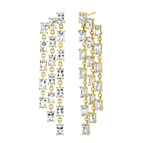 Sloane Street 18k Yellow Gold White Topaz Baguette Chandelier Earrings - SS-E012K-WT-Y