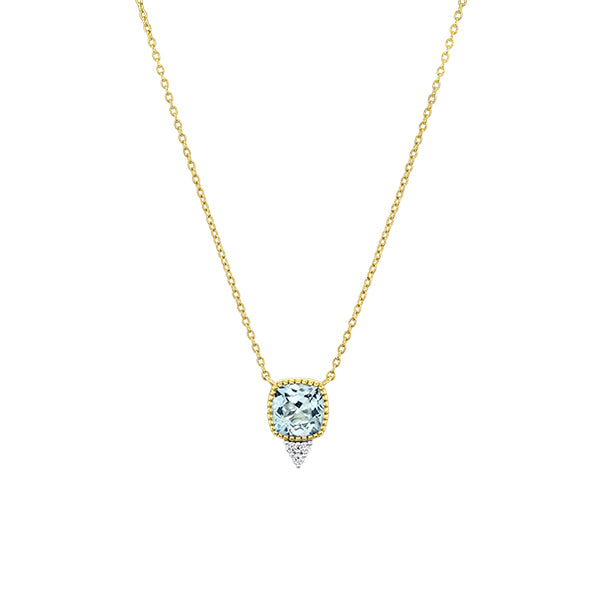 Sloane Street 18k Yellow Gold Cushion Cut Blue Topaz Pendant Necklace - SS-P004K-BTSK-WDCB-Y-18-16