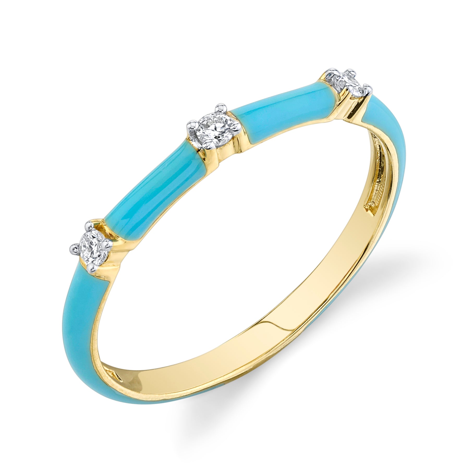Sloane Street 18k Yellow Gold Turquoise Enamel & Diamond Stackable Ring- SS-R014G-TQE-WDCB-Y