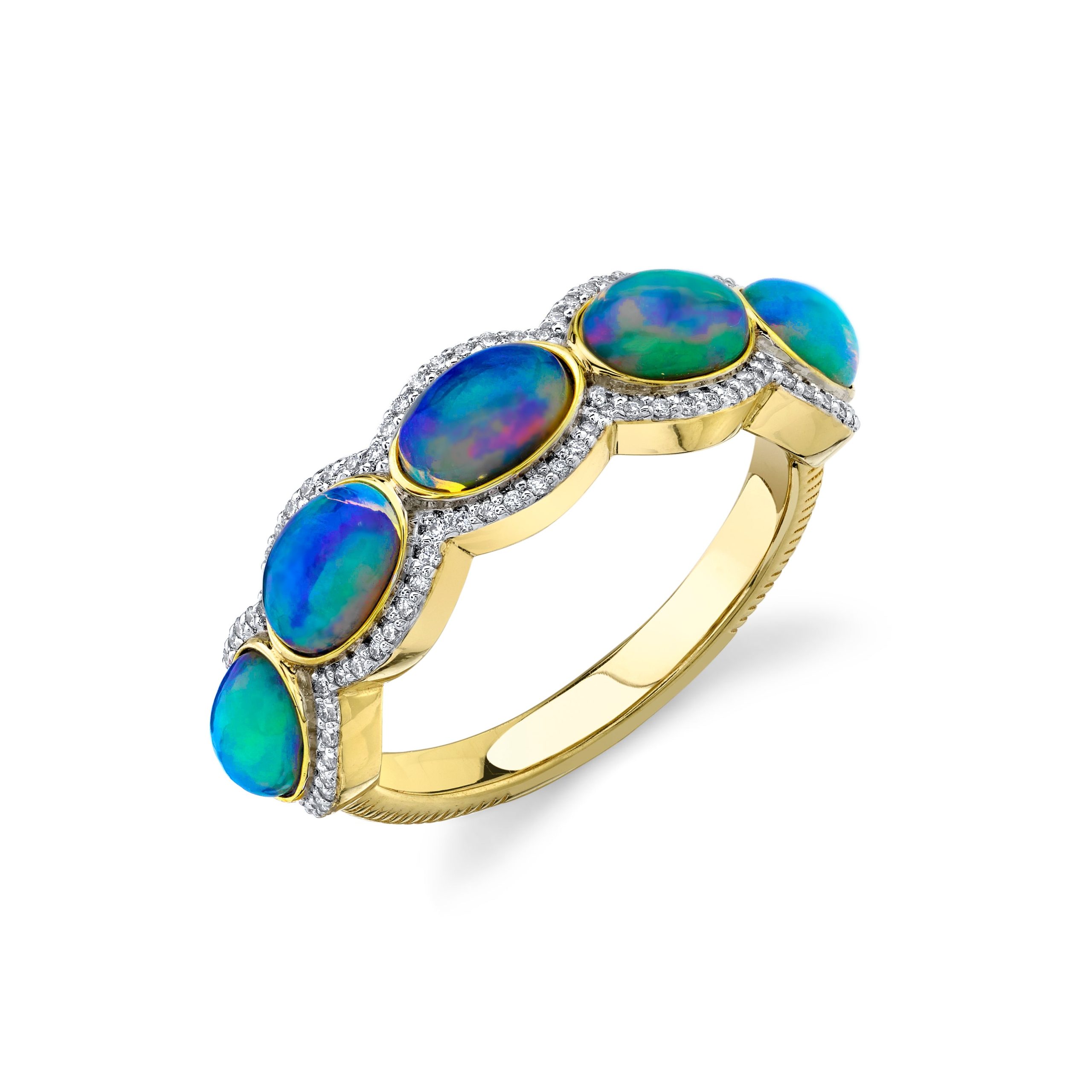 Sloane Street 18k Yellow Gold Ethiopian Opal & Diamond Ring- SS-R016H-EO-WDCB-Y