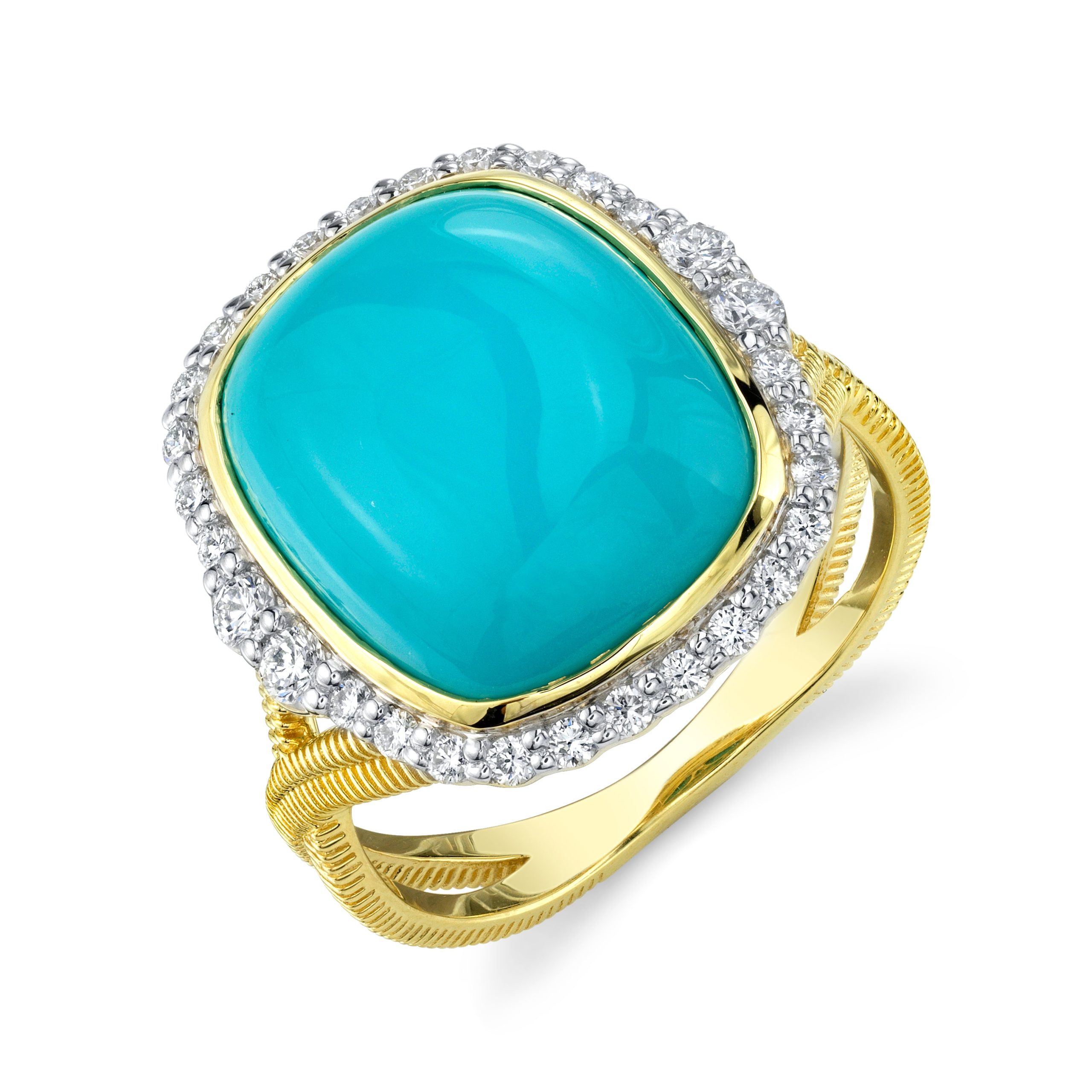 Sloane Street 18k Yellow Gold Turquoise Ring with Diamond Halo- SS-R017-TQ-WDCB-Y