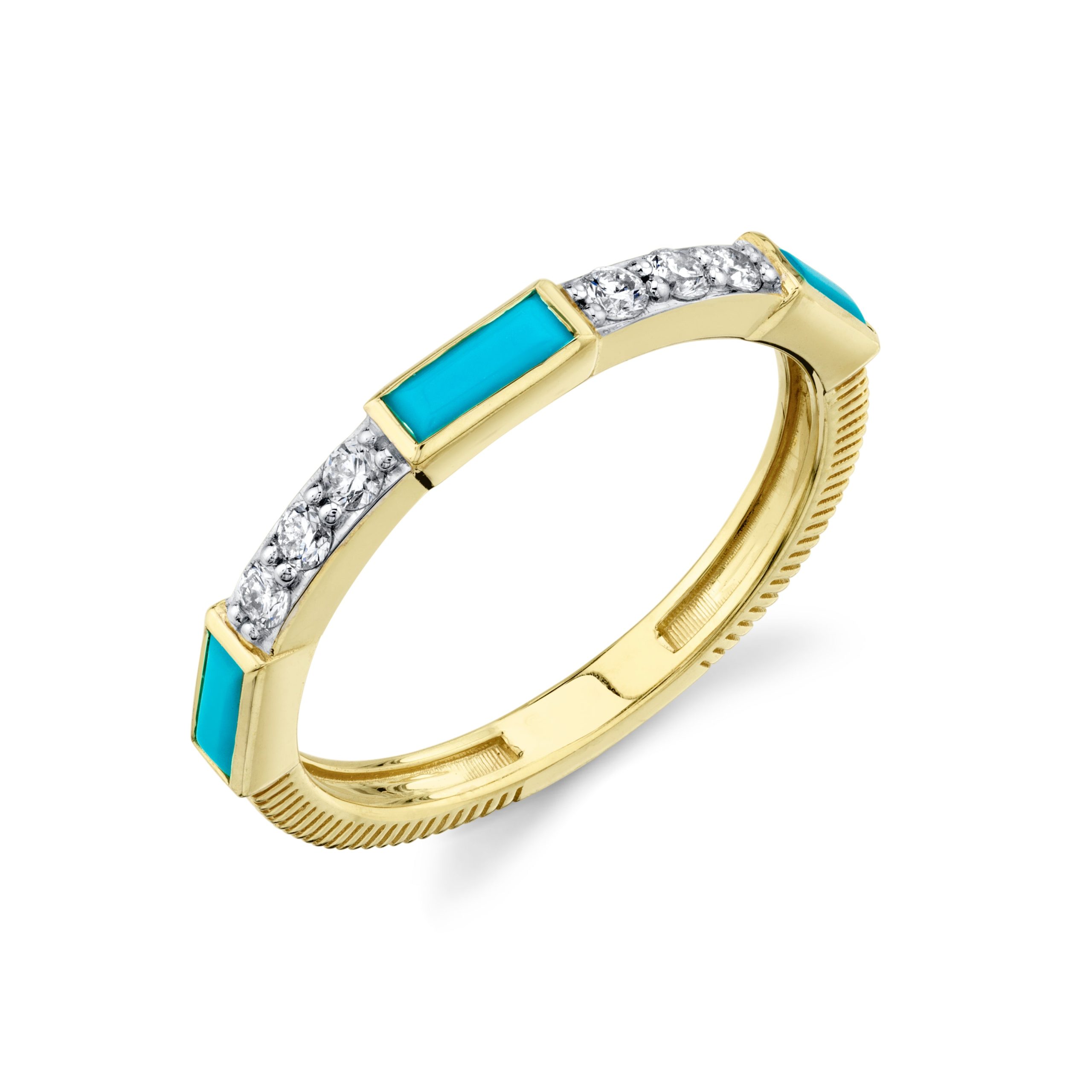 Sloane Street 18k Yellow Gold Turquoise & Diamond Stackable Band- SS-R018G-TQ-WDCB-Y