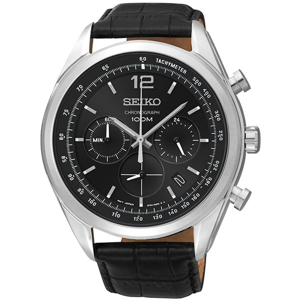 Seiko Men's SSB097 Chronograph Black Leather Watch