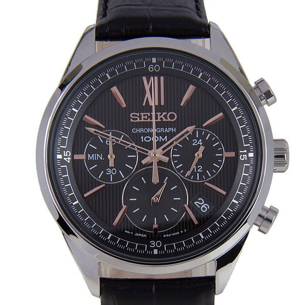 Seiko Men's SSB159 Chronograph Chronograph Black Leather Watch