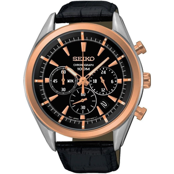 Seiko Men's SSB172 Chronograph Chronograph Black Leather Watch