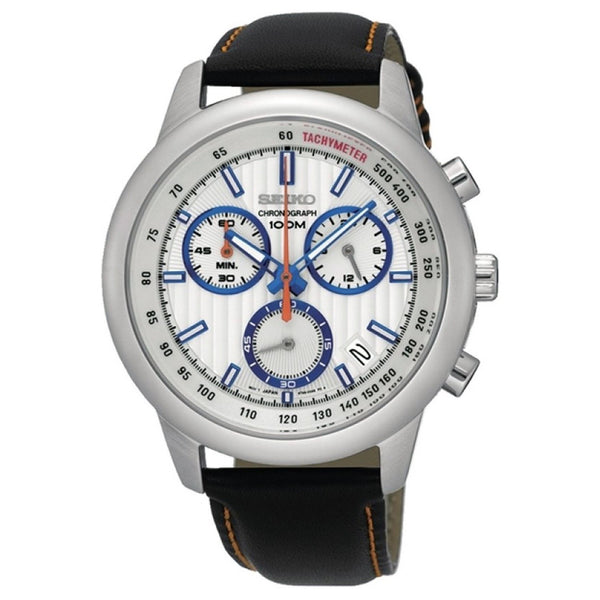 Seiko Men's SSB209 Chronograph Black Leather Watch