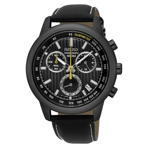 Seiko Men's SSB213 Chronograph Black Leather Watch