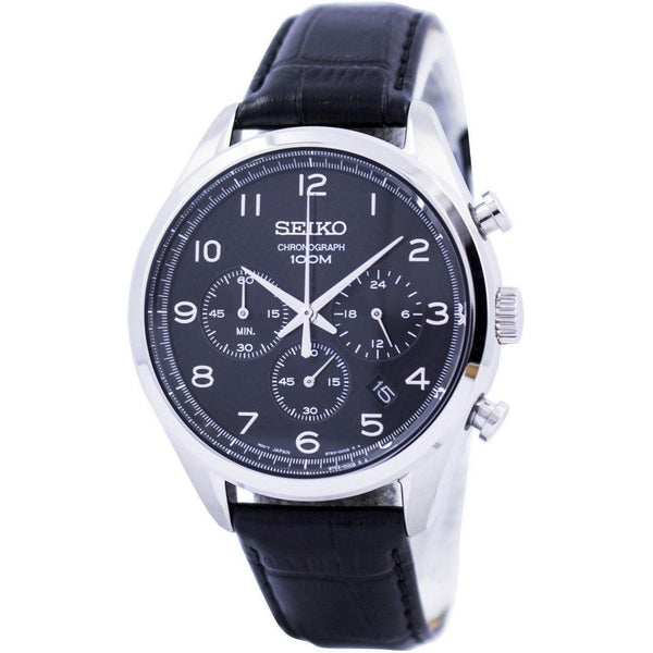 Seiko Men's SSB231 Chronograph Black Leather Watch
