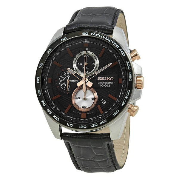 Seiko Men's SSB265 Chronograph Black Leather Watch