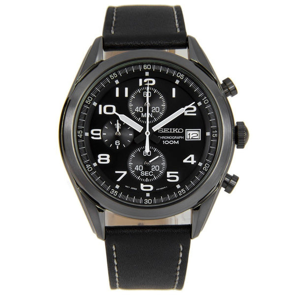 Seiko Men's SSB277 Chronograph Black Leather Watch