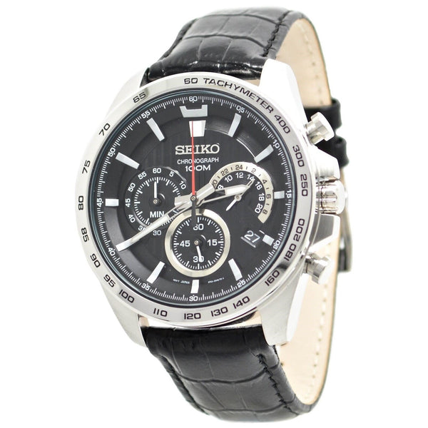 Seiko Men's SSB305 Chronograph Chronograph Black Leather Watch