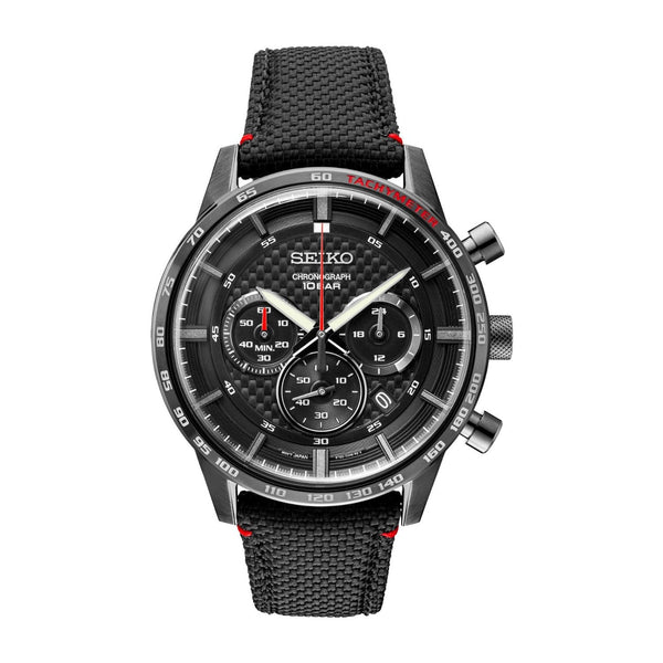 Seiko Men's SSB359 Chronograph Chronograph Black Leather Watch