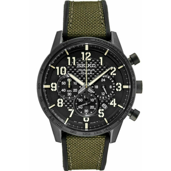 Seiko Men's SSB369 Essentials  Chronograph Green Nylon/Silicone Watch
