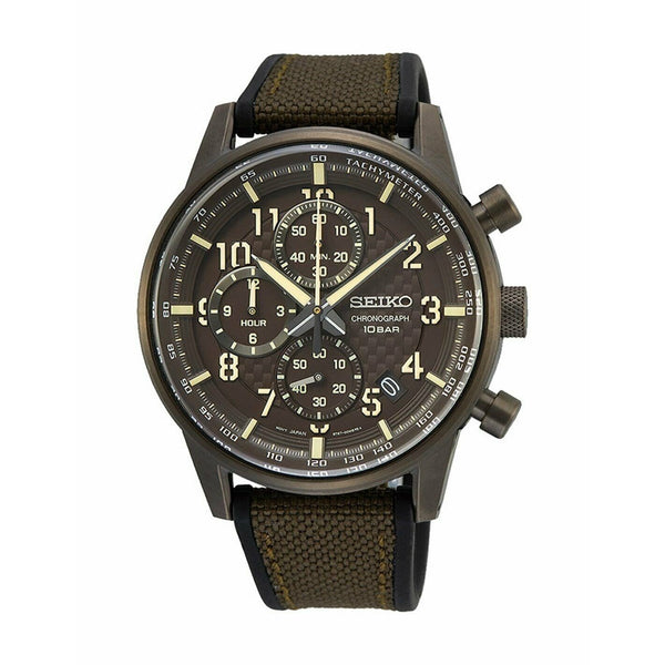 Seiko Men's SSB371 Essentials  Chronograph Brown Nylon/Silicone Watch