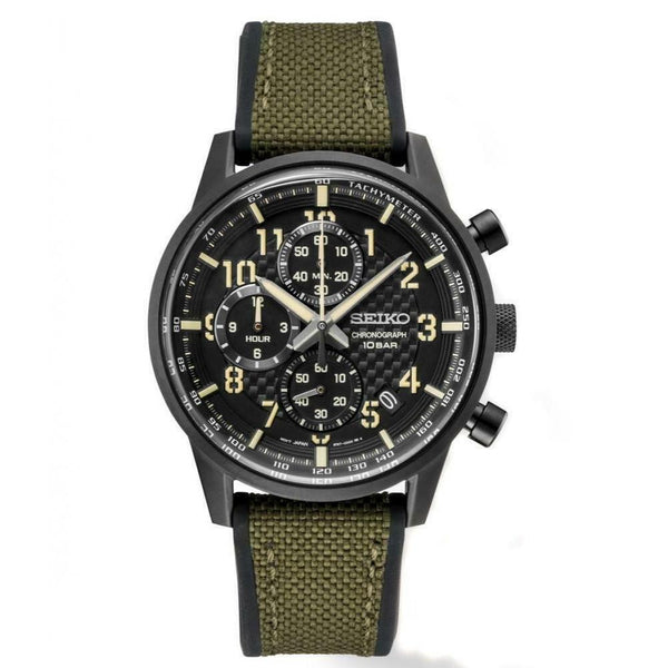 Seiko Men's SSB373 Essentials  Chronograph Green Nylon/Silicone Watch
