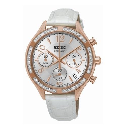 Seiko Women's SSB888 Chronograph White Leather Watch