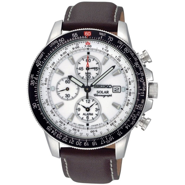 Seiko Men's SSC013 Solar Flight Chronograph Brown Leather Watch