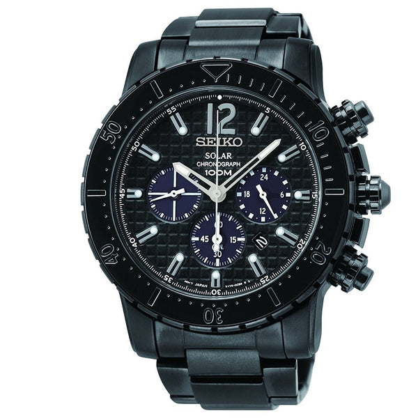Seiko Men's SSC225 Solar Chronograph Chronograph Black Stainless Steel Watch
