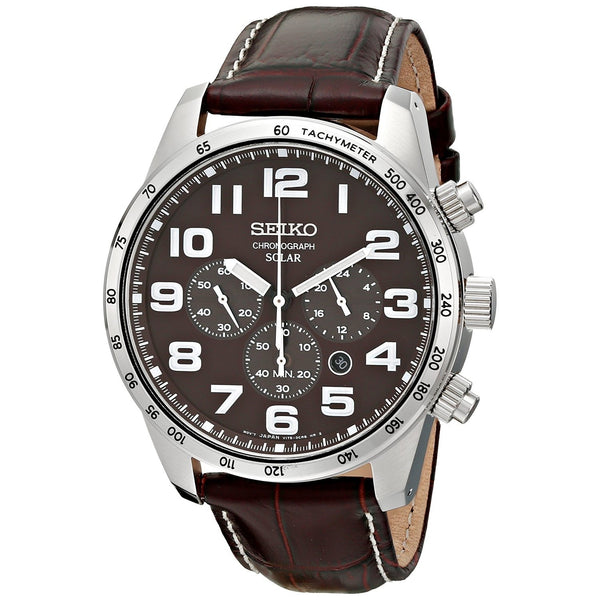 Seiko Men's SSC227 Solar Chronograph Chronograph Brown Leather Watch