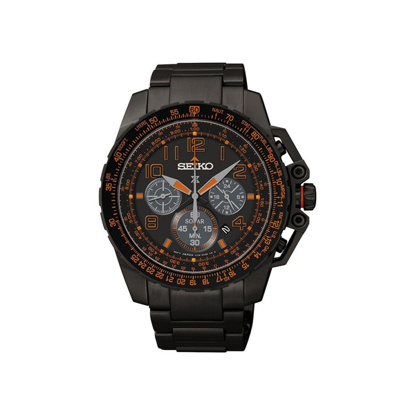 Seiko Men's SSC277 Flight Chronograph Solar Black Stainless Steel Watch