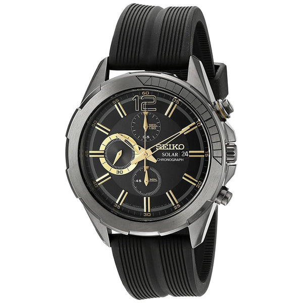 Seiko Men's SSC385 Solar Recraft Chronograph Black Silicone Watch