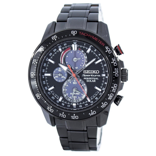 Seiko Men's SSC427 Sportura Chronograph Black Stainless Steel Watch