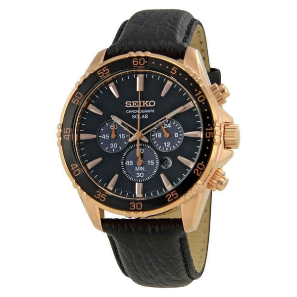 Seiko Men's SSC448 Core Chronograph Black Leather Watch