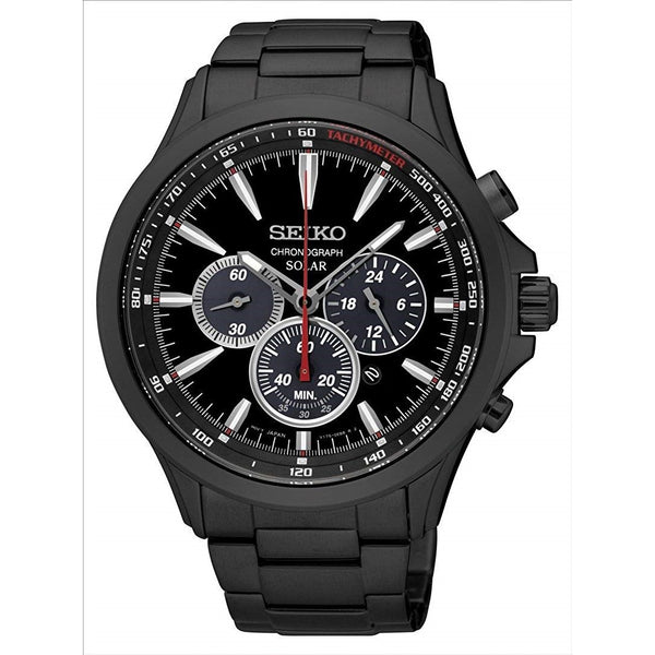 Seiko Men's SSC497 Solar Chronograph Chronograph Black Stainless Steel Watch
