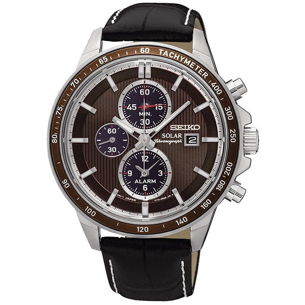 Seiko Men's SSC503 Solar Chronograph Black Leather Watch