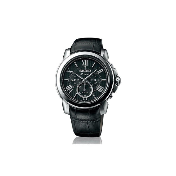 Seiko Men's SSC597P2 Premier Solar Chronograph Black Leather Watch