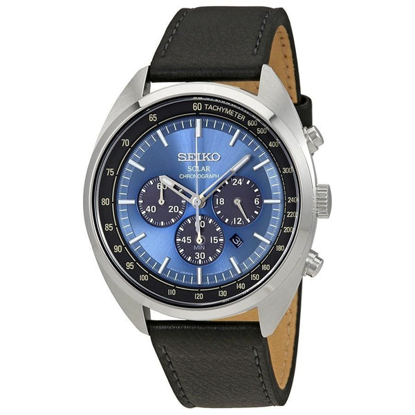 Seiko Men's SSC625 Solar Chronograph Black Leather Watch
