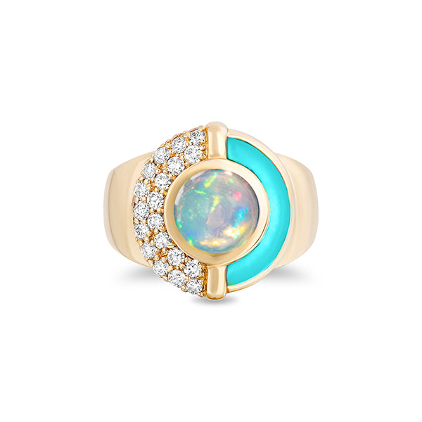 Mason & Books 14K Yellow Gold Ethiopian Opal, Chrysophrase & Diamond Sugar & Spice Ring - SSCR022