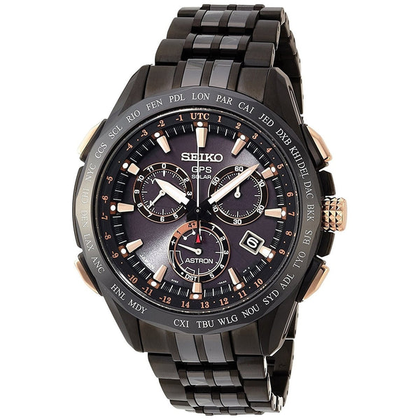 Seiko Men's SSE019 Astron GPS Solar Limited Edition Chronograph World Time Black Titanium Watch