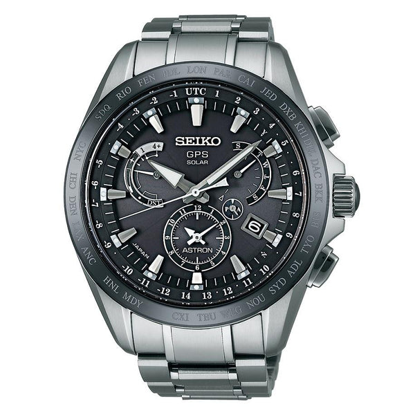 Seiko Men's SSE045 Astron GPS Solar Dual Time World Time Titanium Watch