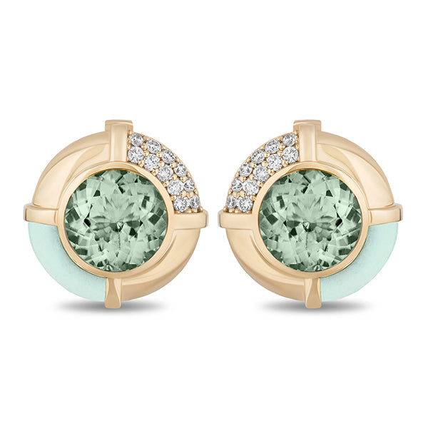 Mason & Books 14K Yellow Gold Prasiolite with Mint Opal Button Studs- SSLP01