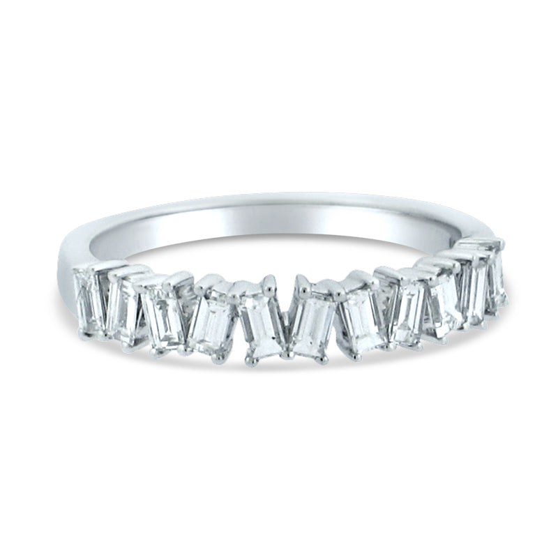 PRIVE' 18K WHITE GOLD 0.58CT DIAMOND FIRECRACKER STYLE BAGUETTE RING